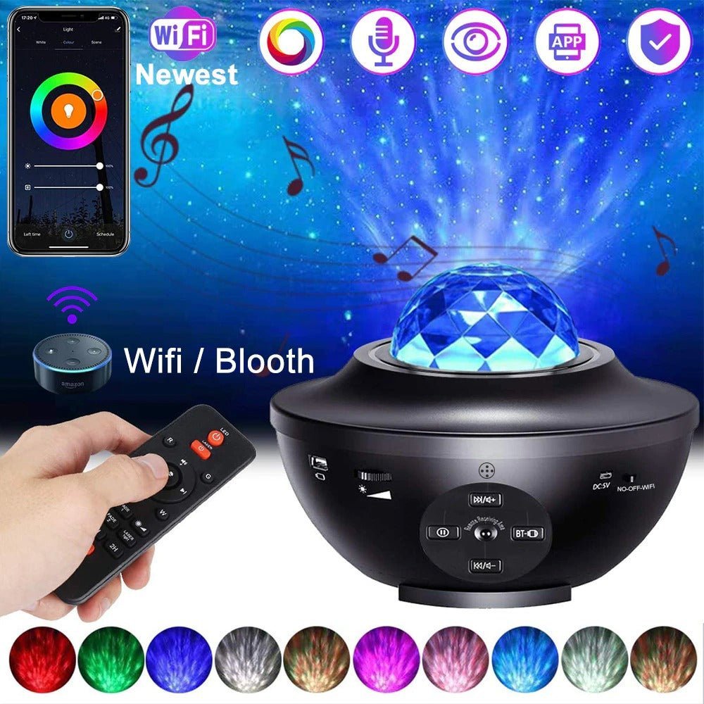 USB LED Star Night Light Music Starry Water Wave LED Projector Light Bluetooth Projector Sound-Activated Projector Light Decor - NHP - Lapland Glow